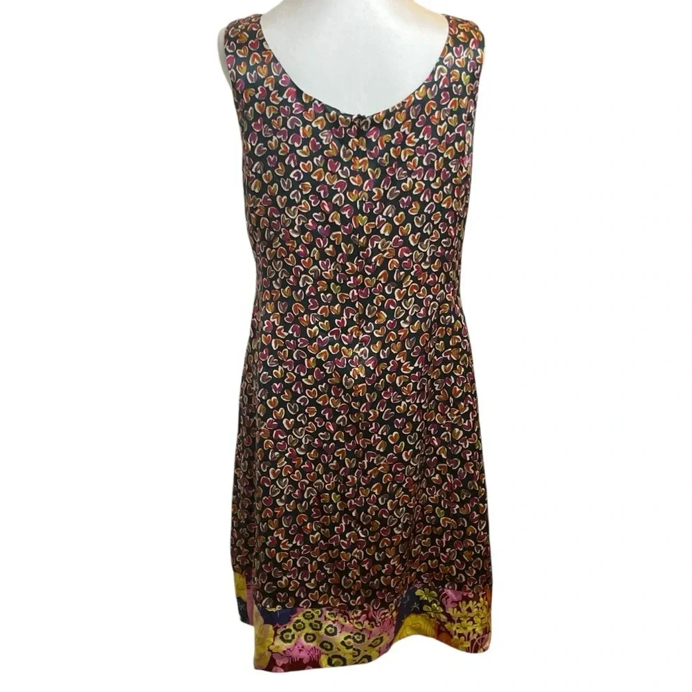 DEMA 100% Silk Hearts Floral Mixed Print Sleeveless Dress Large Party Valentines